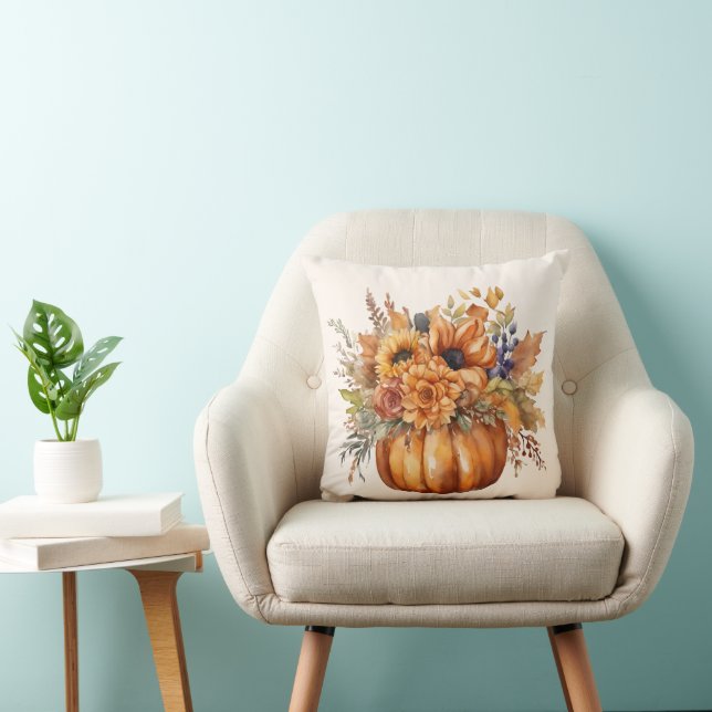 Pumpkin with Flowers-Thanksgiving- Cushion (Chair)