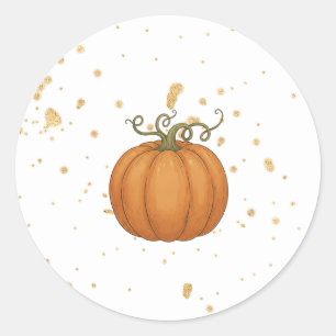 Pumpkin with gold watercolor baby shower classic round sticker