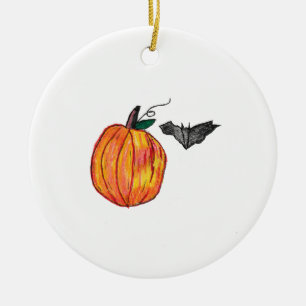 Pumpkin with Grey Bat  Ceramic Tree Decoration