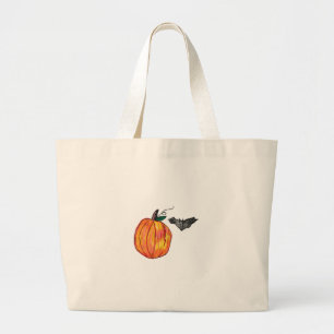 Pumpkin with Grey Bat Large Tote Bag