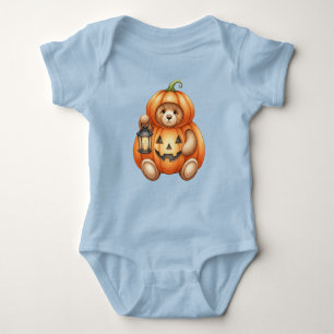Pumpkin with Lantern, Teddy Bear, Halloween, Auth Baby Bodysuit