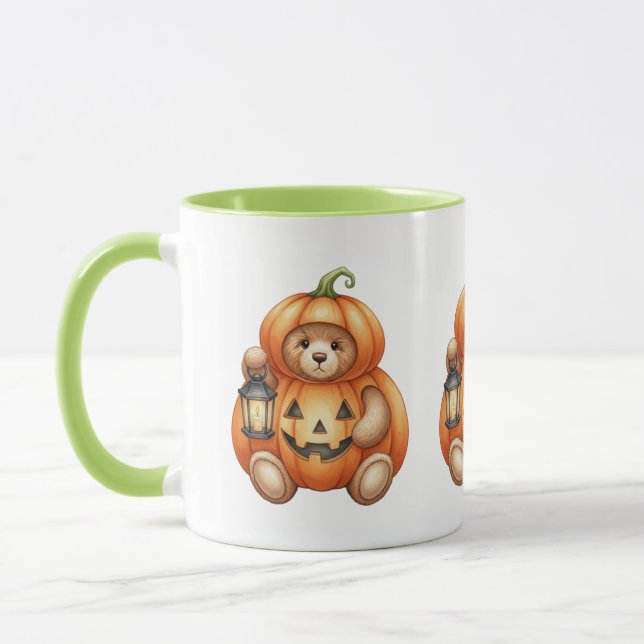 Pumpkin with Lantern, Teddy Bear, Halloween, Autho Mug (Left)