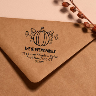 Pumpkin with Leaves Name & Address Self-inking Stamp