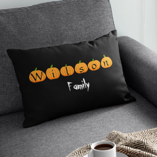 Pumpkin With Monogram Family Name Custom Halloween Lumbar Cushion