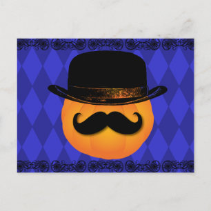 Pumpkin with moustache and hat postcard