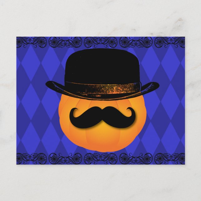 Pumpkin with moustache and hat postcard (Front)