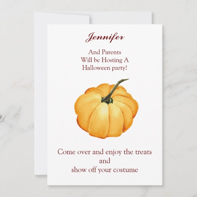 Pumpkin with name date and place invitation (Front)