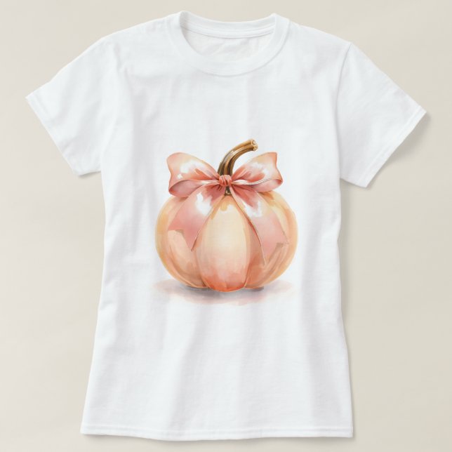 Pumpkin With Pink Bow Halloween  T-Shirt (Design Front)