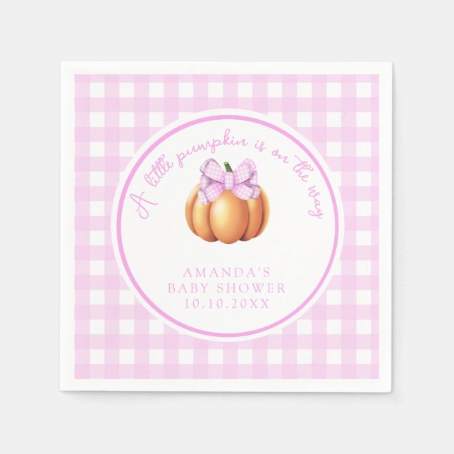 Pumpkin with pink bow in cage baby shower napkin (Front)
