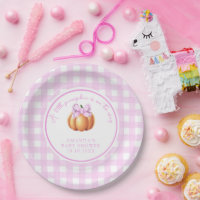 Pumpkin with pink bow in cage baby shower