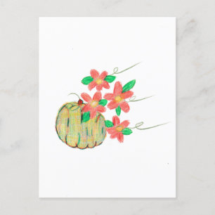 Pumpkin with Red Flowers Postcard
