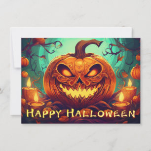 Pumpkin with Scary Face Among Candles, Halloween