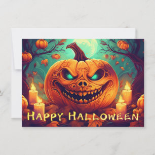 Pumpkin with Scary Face Among Candles, Halloween