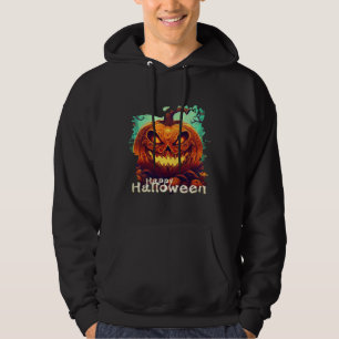 Pumpkin with Scary Face Among Candles, Halloween Hoodie