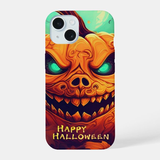 Pumpkin with Scary Face Among Candles, Halloween iPhone 15 Case (Back)