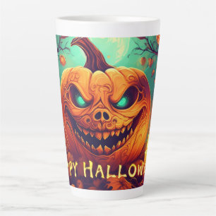 Pumpkin with Scary Face Among Candles, Halloween Latte Mug