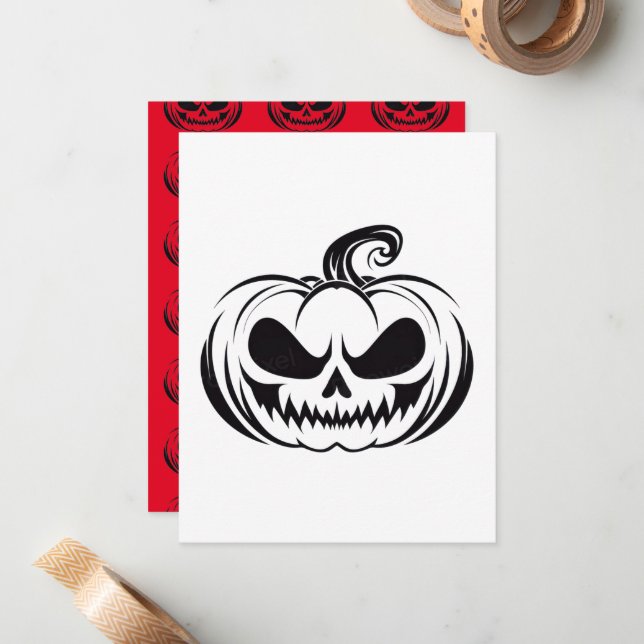 Pumpkin with skull face stencil  card (Front/Back In Situ)