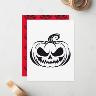 Pumpkin with skull face stencil card