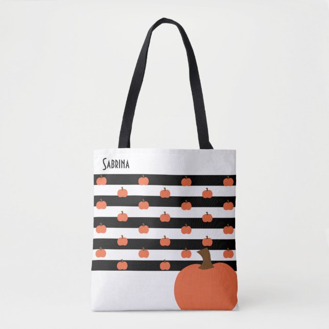 Pumpkin with White & Black Stripes - Personalised  Tote Bag (Front)