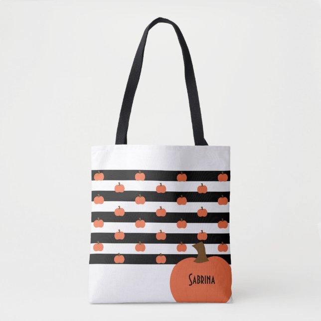 Pumpkin with White & Black Stripes - Personalised  Tote Bag (Front)