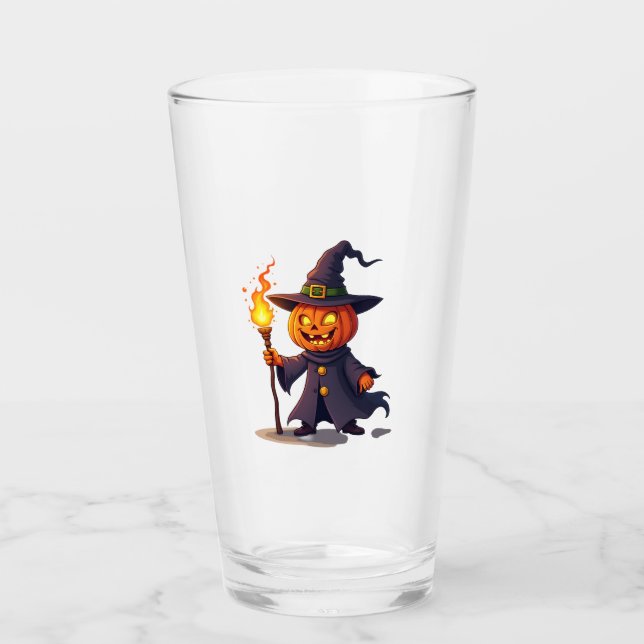 Pumpkin Wizard � Magical Halloween Sorcerer Tee Glass (Front)