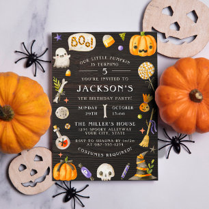 Pumpkin & Wood   Halloween Birthday Party Photo Invitation