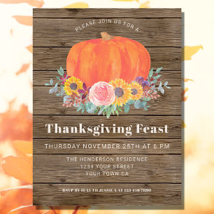 Pumpkin Wood Thanksgiving Dinner Invitation