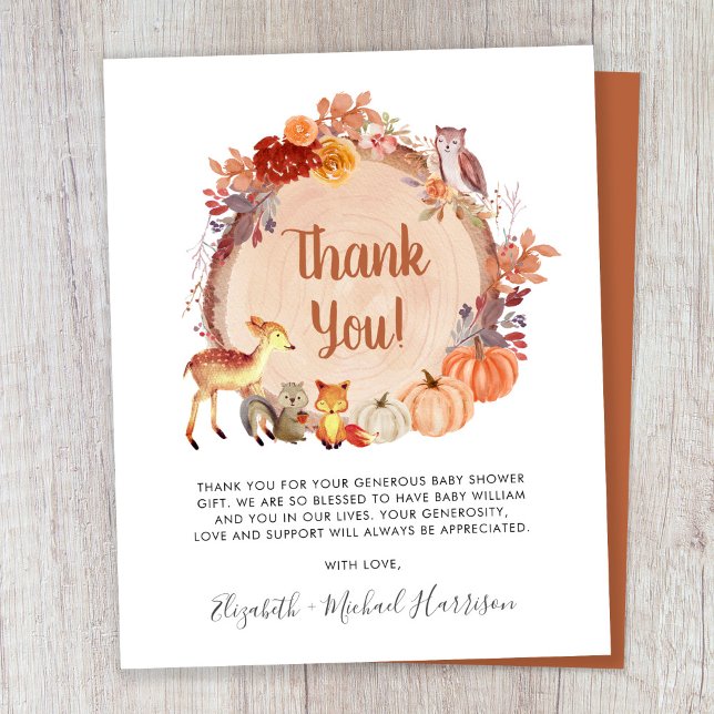 Pumpkin Woodland Animals Baby Shower Thank You (Creator Uploaded)