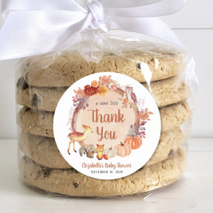 Pumpkin Woodland Animals Baby Shower Thank You Classic Round Sticker