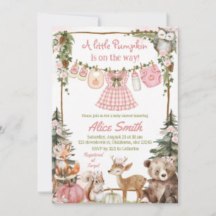 Pumpkin Woodland Girl Baby Shower Invitation