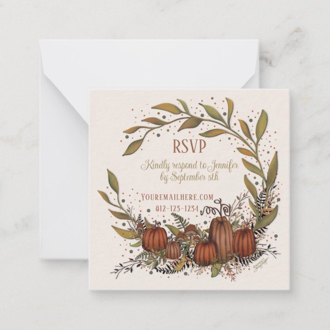 Pumpkin Wreath Inspirivity Wedding Autumn rsvp Card (Front)