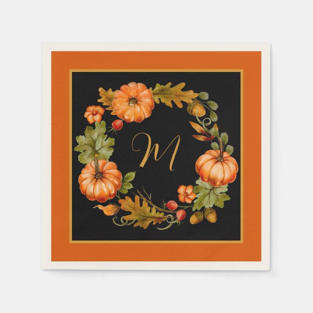 Pumpkin wreath monogram napkin (Front)