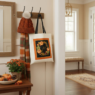 Pumpkin wreath monogram tote bag