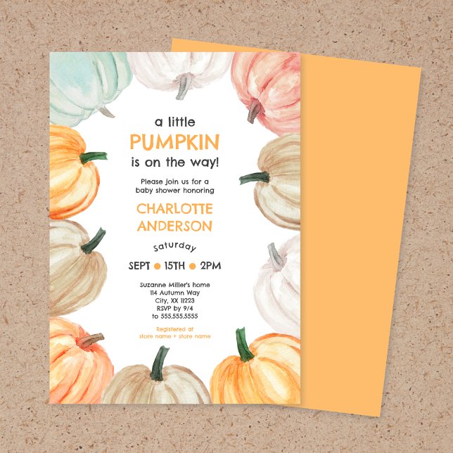 Pumpkin wreath neutral gender fall baby shower invitation (Creator Uploaded)