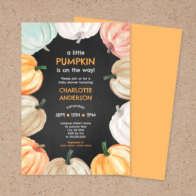 Pumpkin wreath neutral gender fall baby shower invitation (Creator Uploaded)