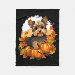 Pumpkin Yorkie Dog Halloween Thanksgiving Fleece Blanket