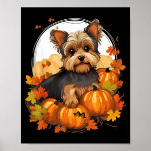 Pumpkin Yorkie Dog Halloween Thanksgiving Poster