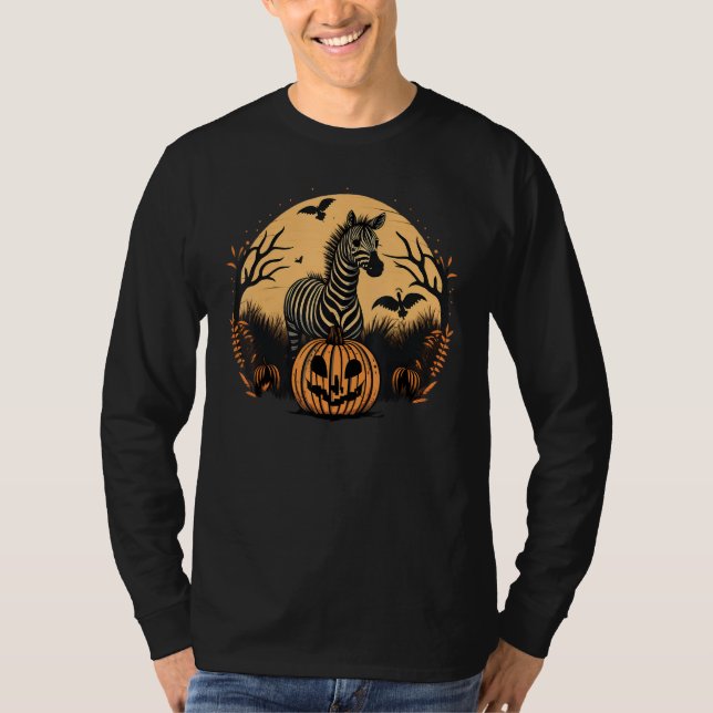 Pumpkin Zebra costume on Zebra Halloween 1 T-Shirt (Front)