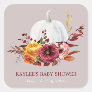 Pumpking Fall Baby Shower favour Square Sticker