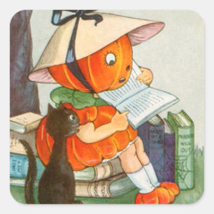 Pumpkinhead Black Cat Jack O Lantern Pumpkin Square Sticker