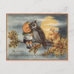 Pumpkinhead Owl Full Moon Tree Pumpkin Postcard