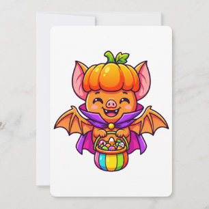 Pumpkinhead Pig Bat Halloween Invitation