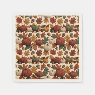 Pumpkins Acorns and Fall Leaves Napkin