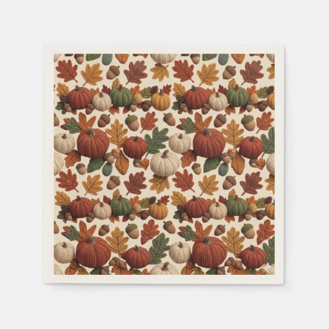 Pumpkins Acorns and Fall Leaves Napkin (Front)