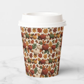 Pumpkins Acorns and Fall Leaves Paper Cups