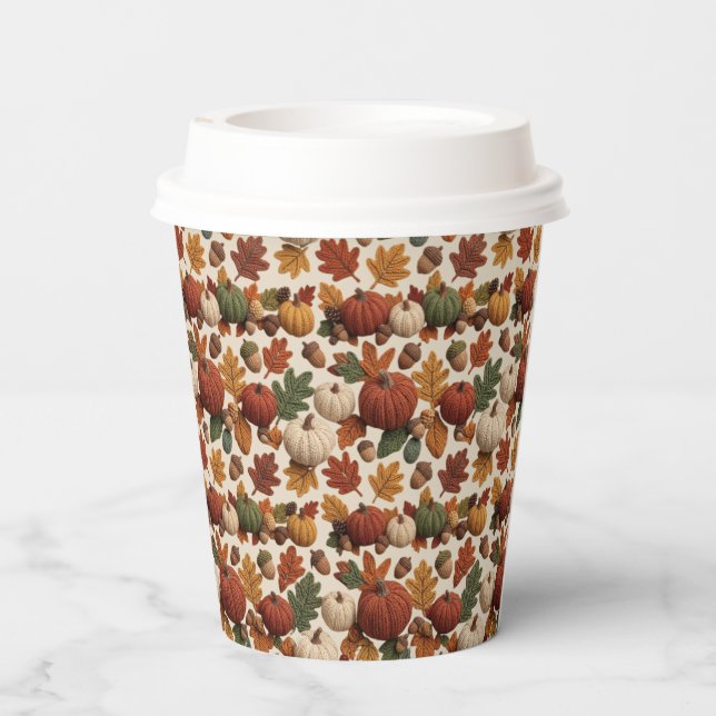 Pumpkins Acorns and Fall Leaves Paper Cups (Back)