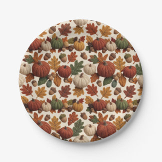 Pumpkins Acorns and Fall Leaves Paper Plate