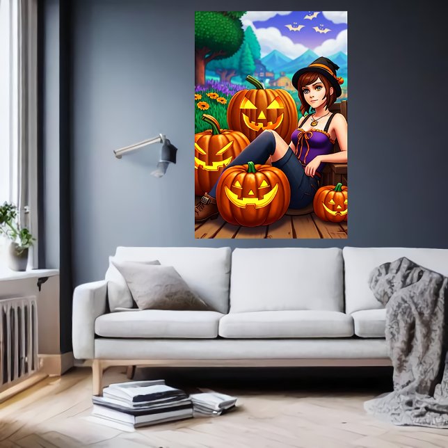 Pumpkins and a young lady | AI Art  Poster (Creator Uploaded)