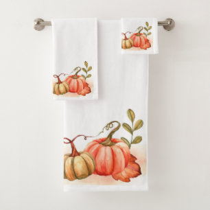Pumpkins and Autumn Foliage Bath Towel Set