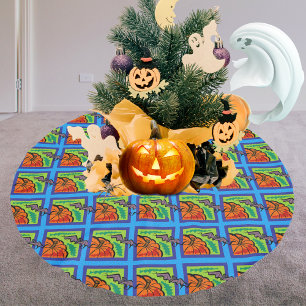 Pumpkins and Bats in Pattern, Name, Halloween, ZSG Brushed Polyester Tree Skirt